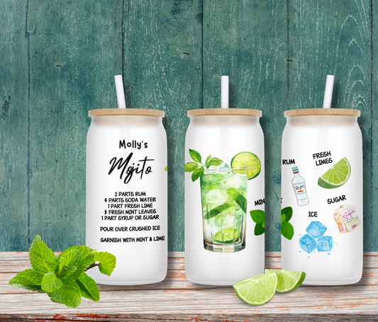 Personalised Frosted Glass Tumbler - Mojito Cocktail Design