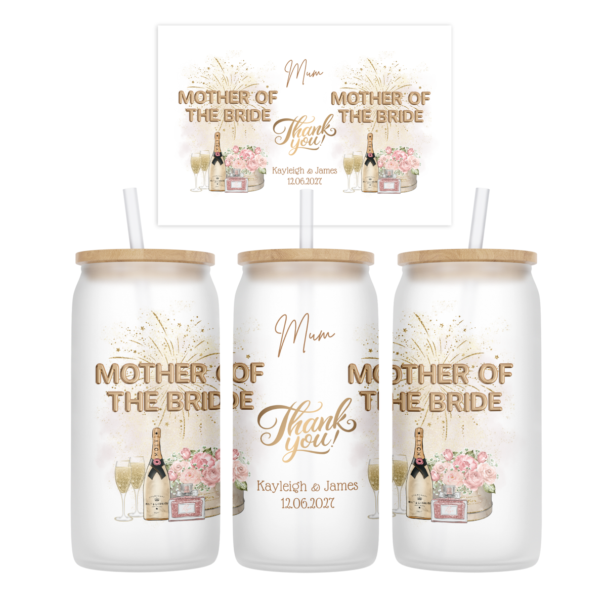 Personalised Frosted Glass Tumbler - Mother of the Bride Wedding Design