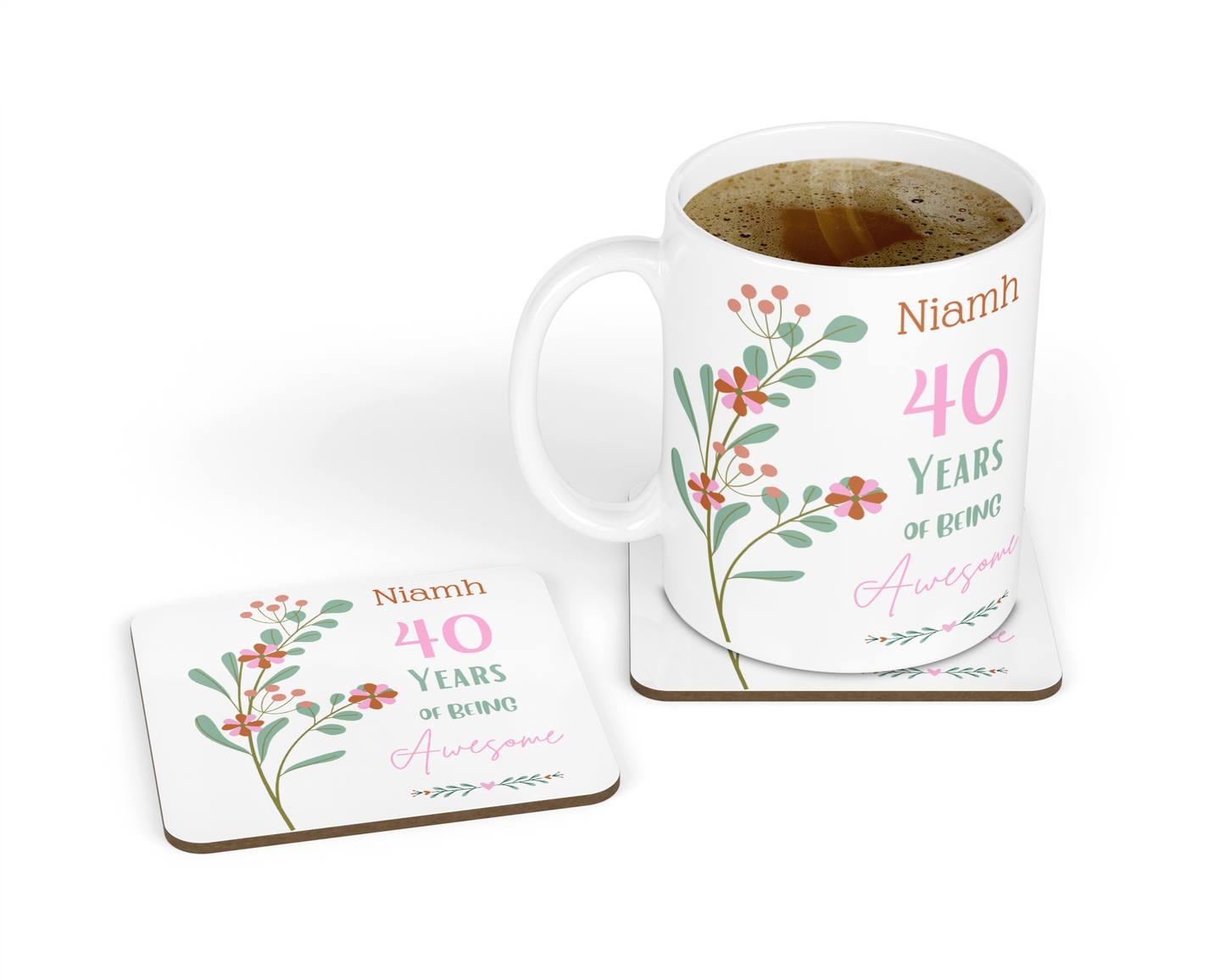 Personalised Mug & Coaster - Awesome Birthday Floral