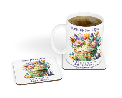 Personalised Mug & Coaster - Floral Cupcake