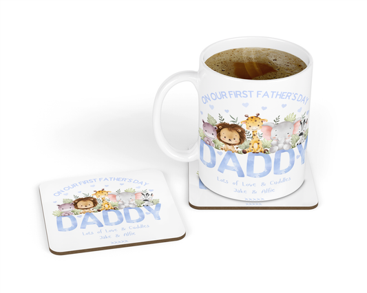 Personalised Mug & Coaster - First Father's Day Daddy Blue