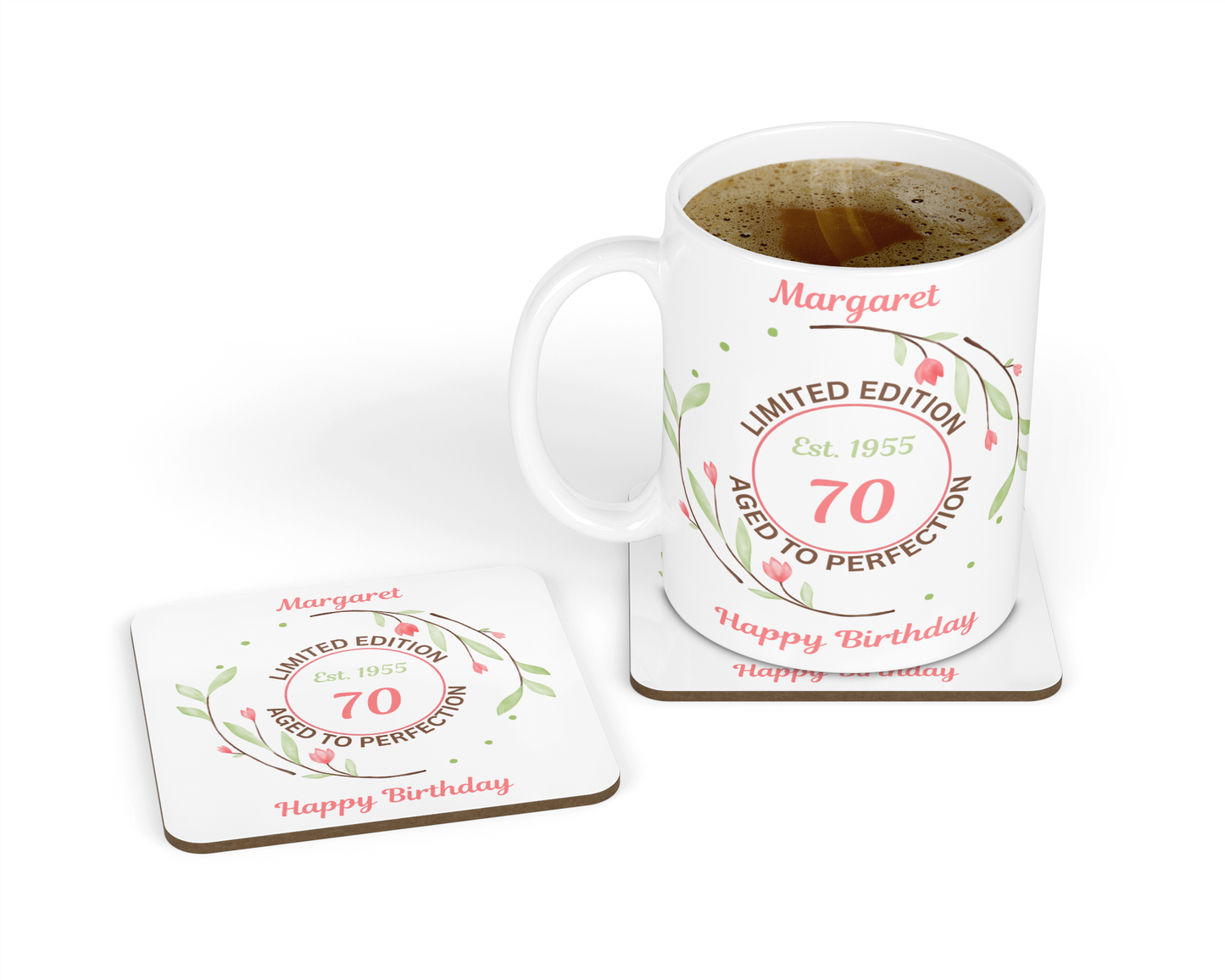 Personalised Flowers Limited Birthday Design Mug & Coaster Hamper Gift Box