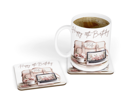 Personalised Mug & Coaster - Laptop & Bag