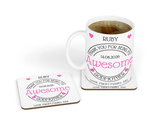 Personalised Mug & Coaster - Awesome Godmother