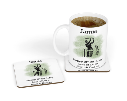 Personalised Mug & Coaster - Cricket Design