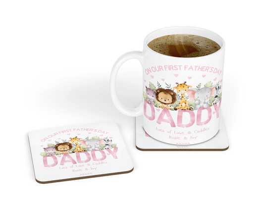 Personalised Mug & Coaster - First Father's Day Daddy Pink