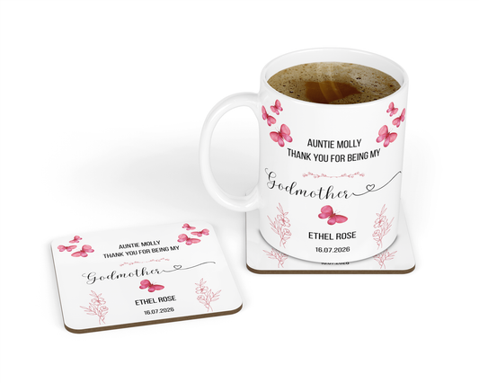 Personalised Mug & Coaster - Godmother Thank You
