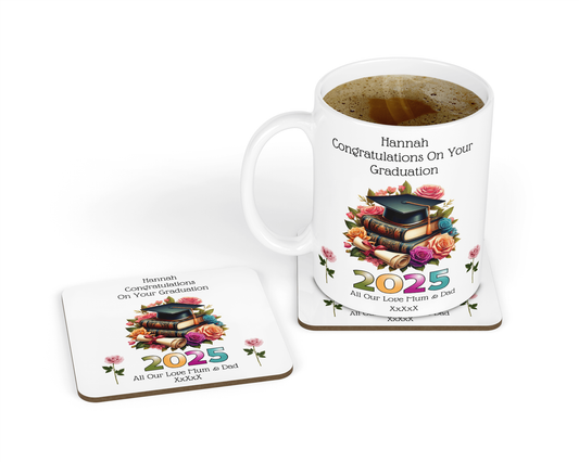 Personalised Mug & Coaster - Graduation Roses