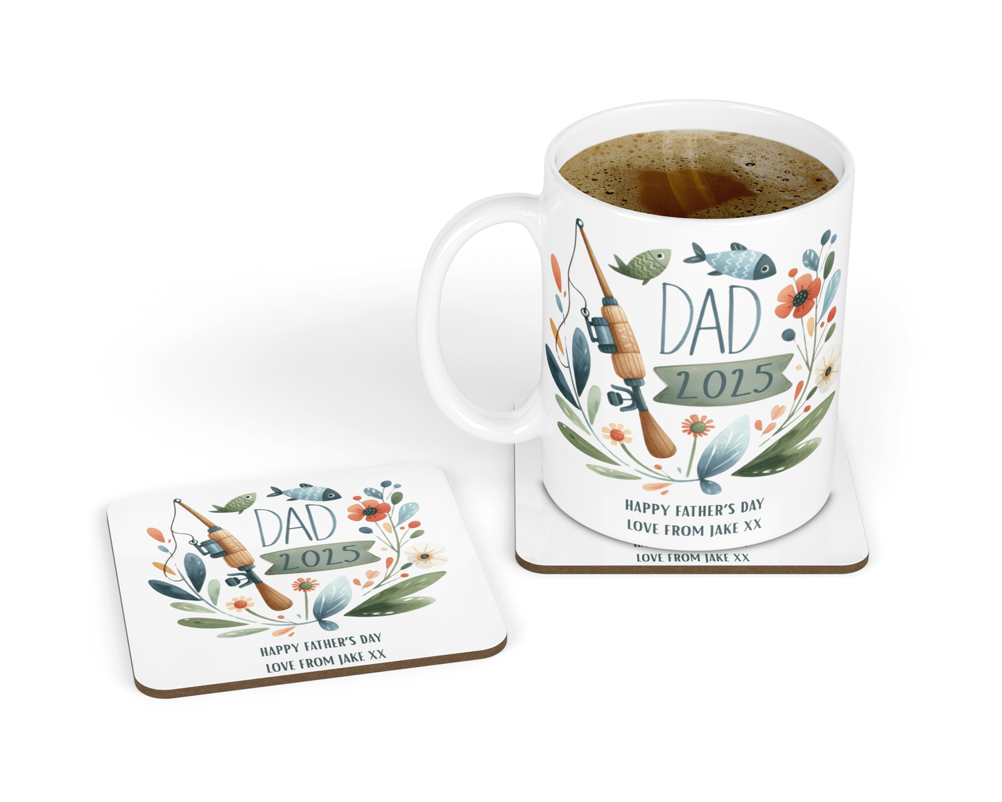 Personalised Mug & Coaster - Fishing Rod