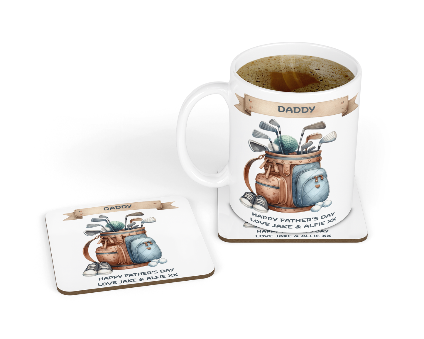 Personalised Mug & Coaster - Golf Bag
