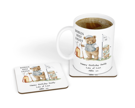 Personalised Mug & Coaster - World's Best Daddy Golf