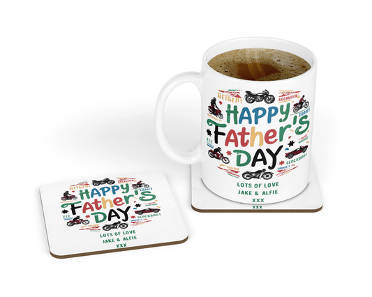 Personalised Mug & Coaster - Father's Day Motorbike