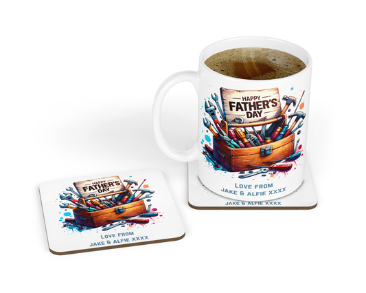 Personalised Mug & Coaster - Father's Day Tool Box