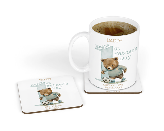 Personalised Mug & Coaster - First Father's Day Football