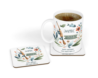 Personalised Mug & Coaster - Fishing Rod