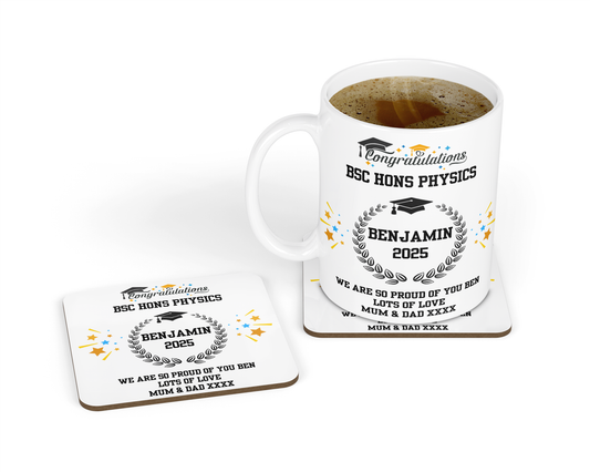 Personalised Mug & Coaster - Graduation Leaves