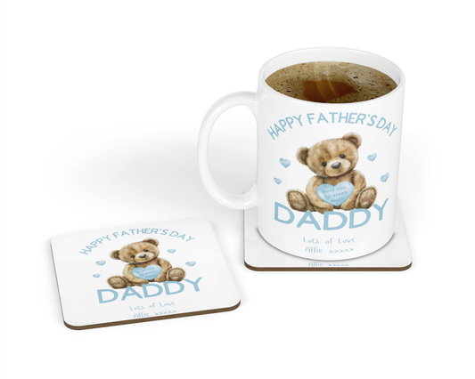 Personalised Mug & Coaster - Father's Day Daddy Teddy Blue