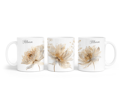 Personalised Mug - Gold Flowers Design
