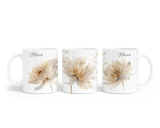 Personalised Mug - Gold Flowers Design