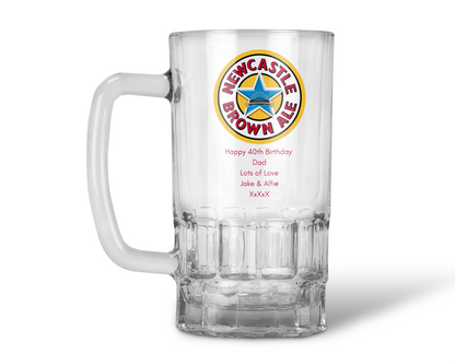 Personalised 20oz Pint Clear Glass Beer Tankard Mug - Newcastle Brown Ale Design