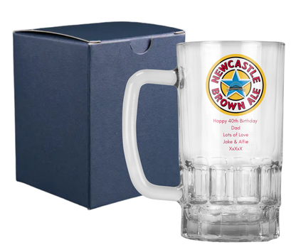 Personalised 20oz Pint Clear Glass Beer Tankard Mug - Newcastle Brown Ale Design