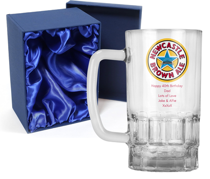 Personalised 20oz Pint Clear Glass Beer Tankard Mug - Newcastle Brown Ale Design