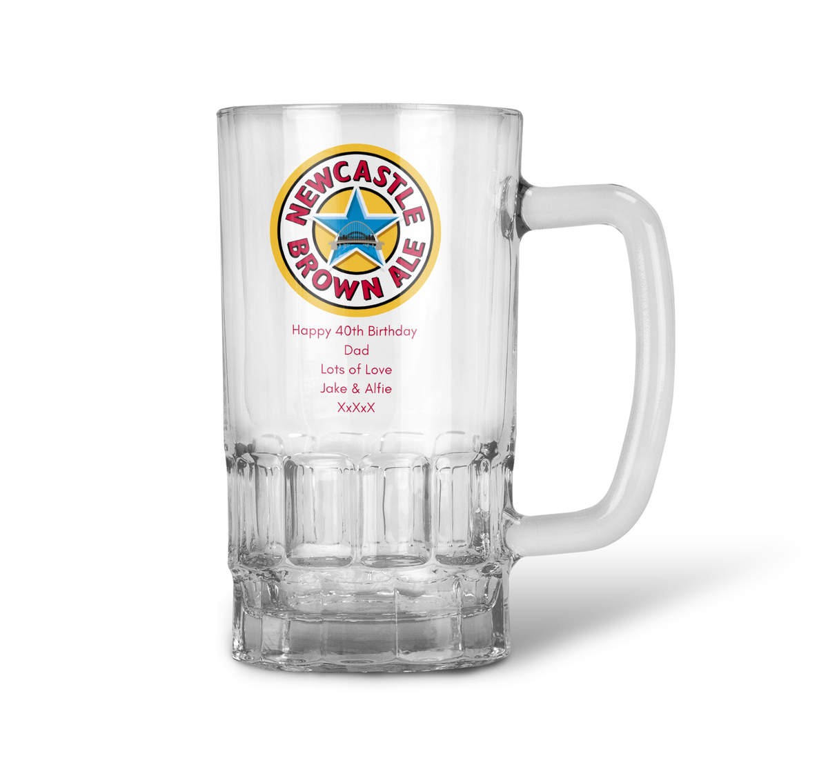 Personalised 20oz Pint Clear Glass Beer Tankard Mug - Newcastle Brown Ale Design
