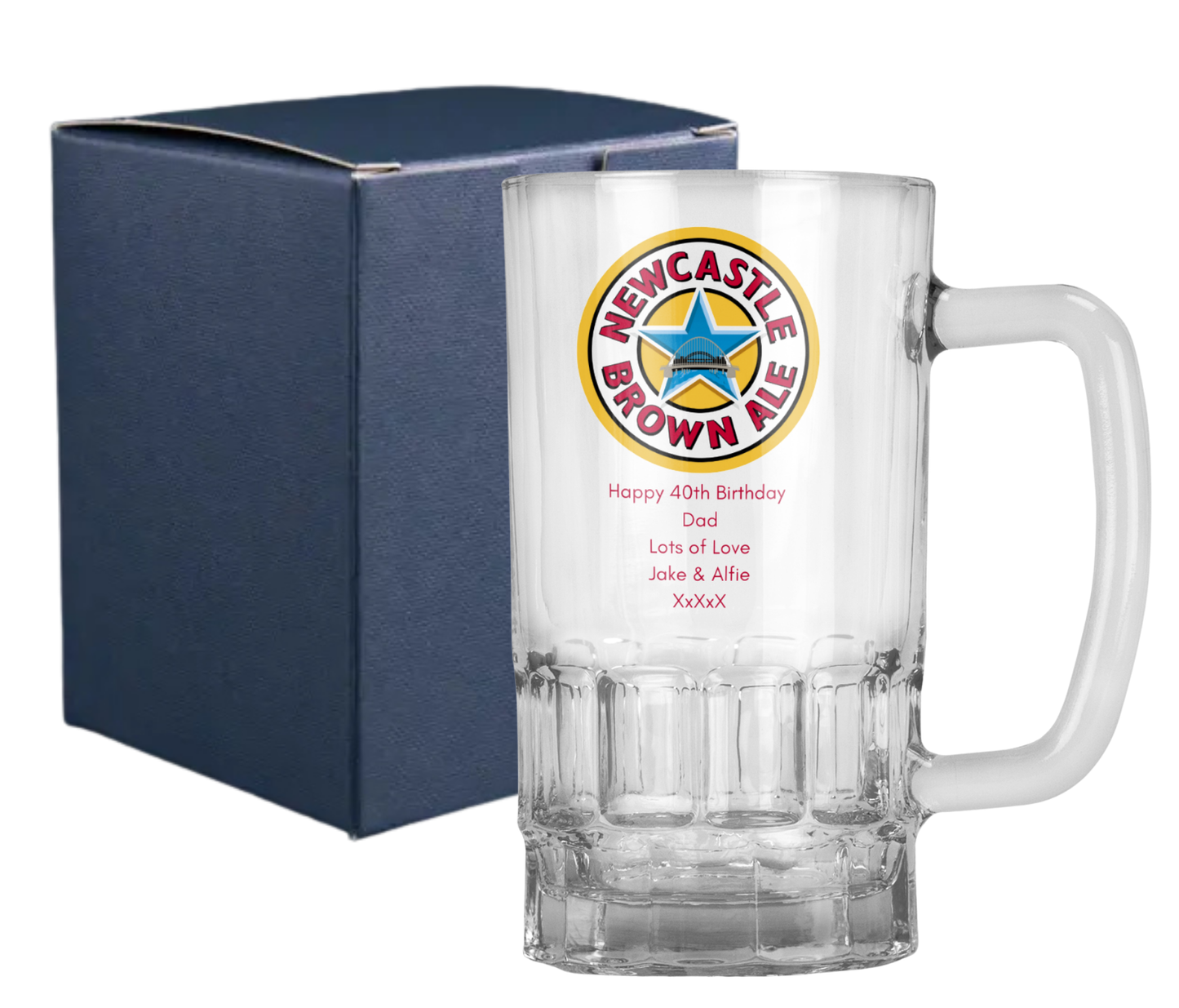 Personalised 20oz Pint Clear Glass Beer Tankard Mug - Newcastle Brown Ale Design