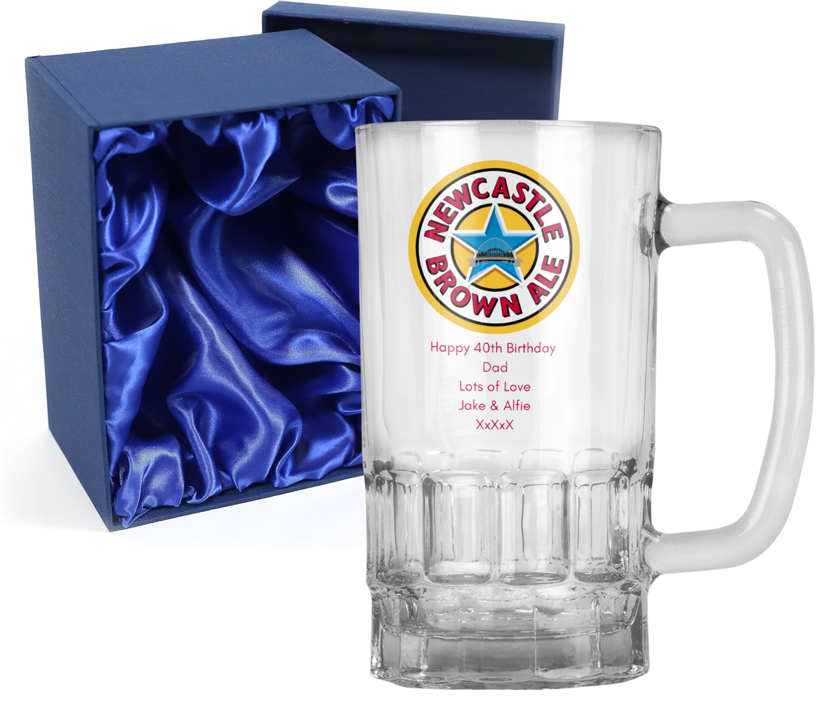 Personalised 20oz Pint Clear Glass Beer Tankard Mug - Newcastle Brown Ale Design