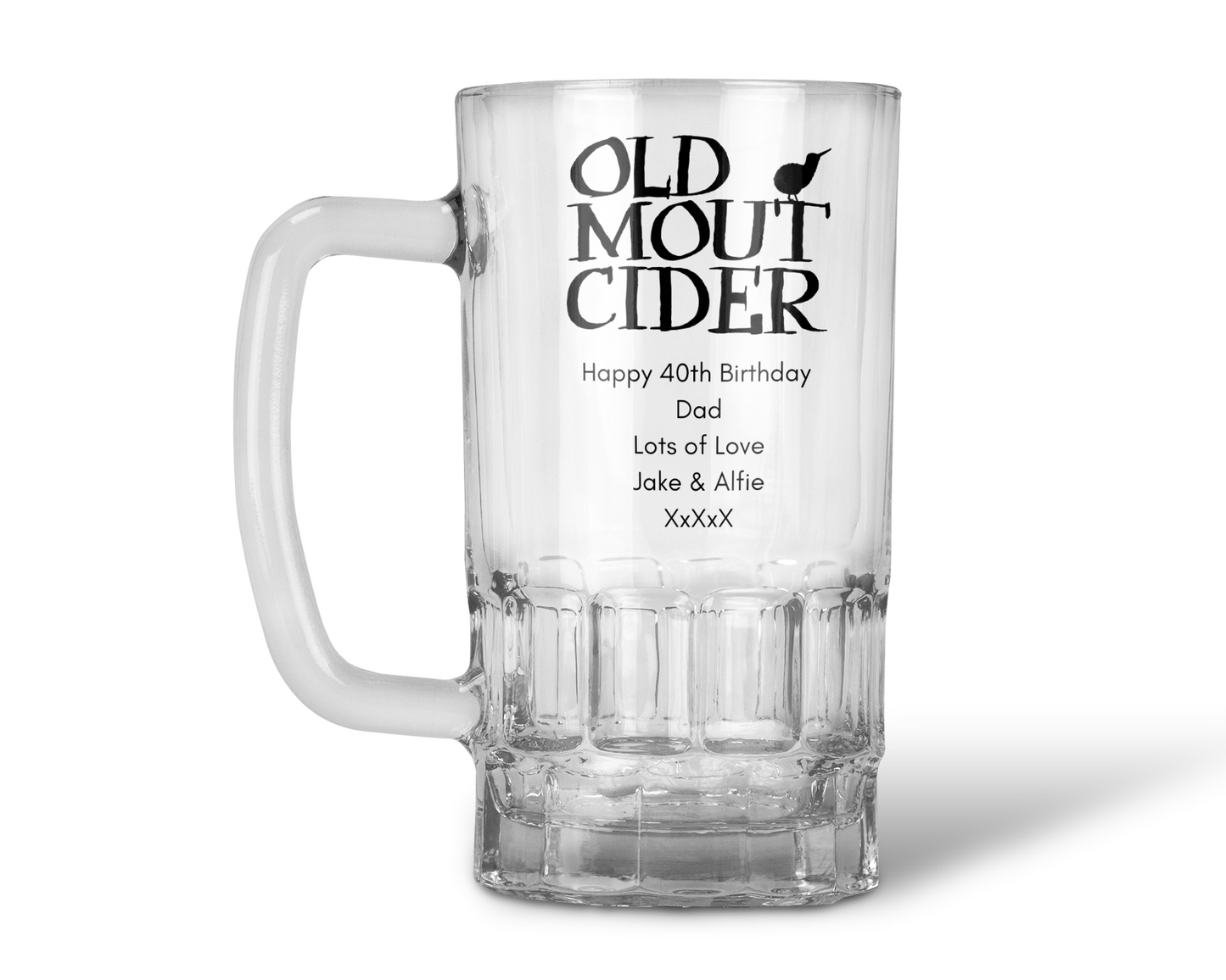 Personalised 20oz Pint Clear Glass Cider Tankard Mug - Old Mout Cider Design