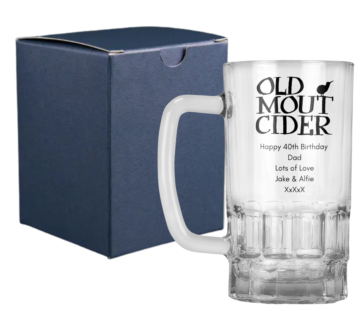Personalised 20oz Pint Clear Glass Cider Tankard Mug - Old Mout Cider Design