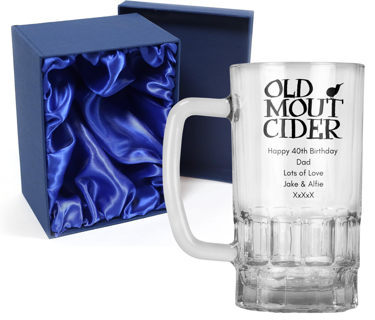 Personalised 20oz Pint Clear Glass Cider Tankard Mug - Old Mout Cider Design