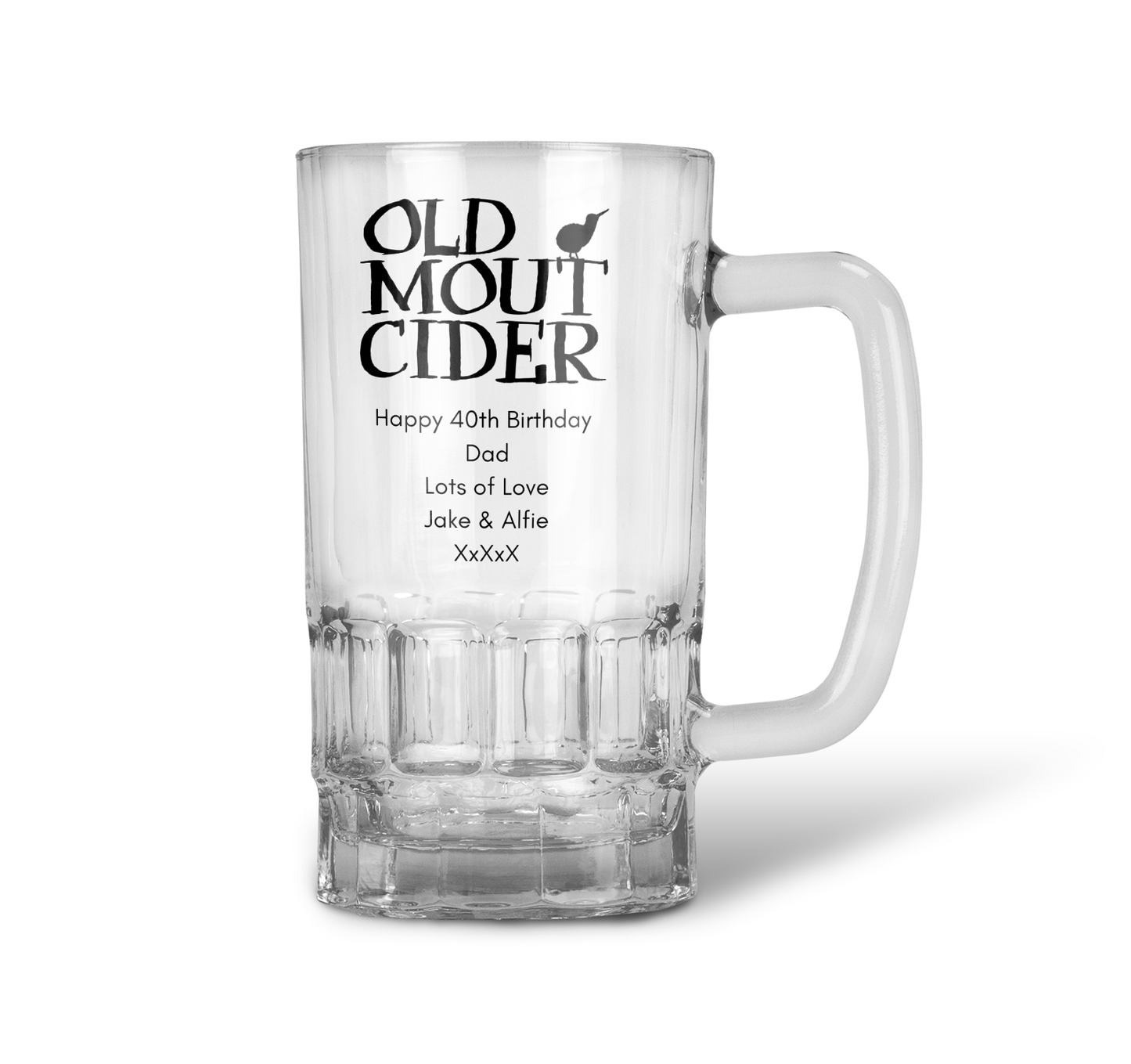 Personalised 20oz Pint Clear Glass Cider Tankard Mug - Old Mout Cider Design