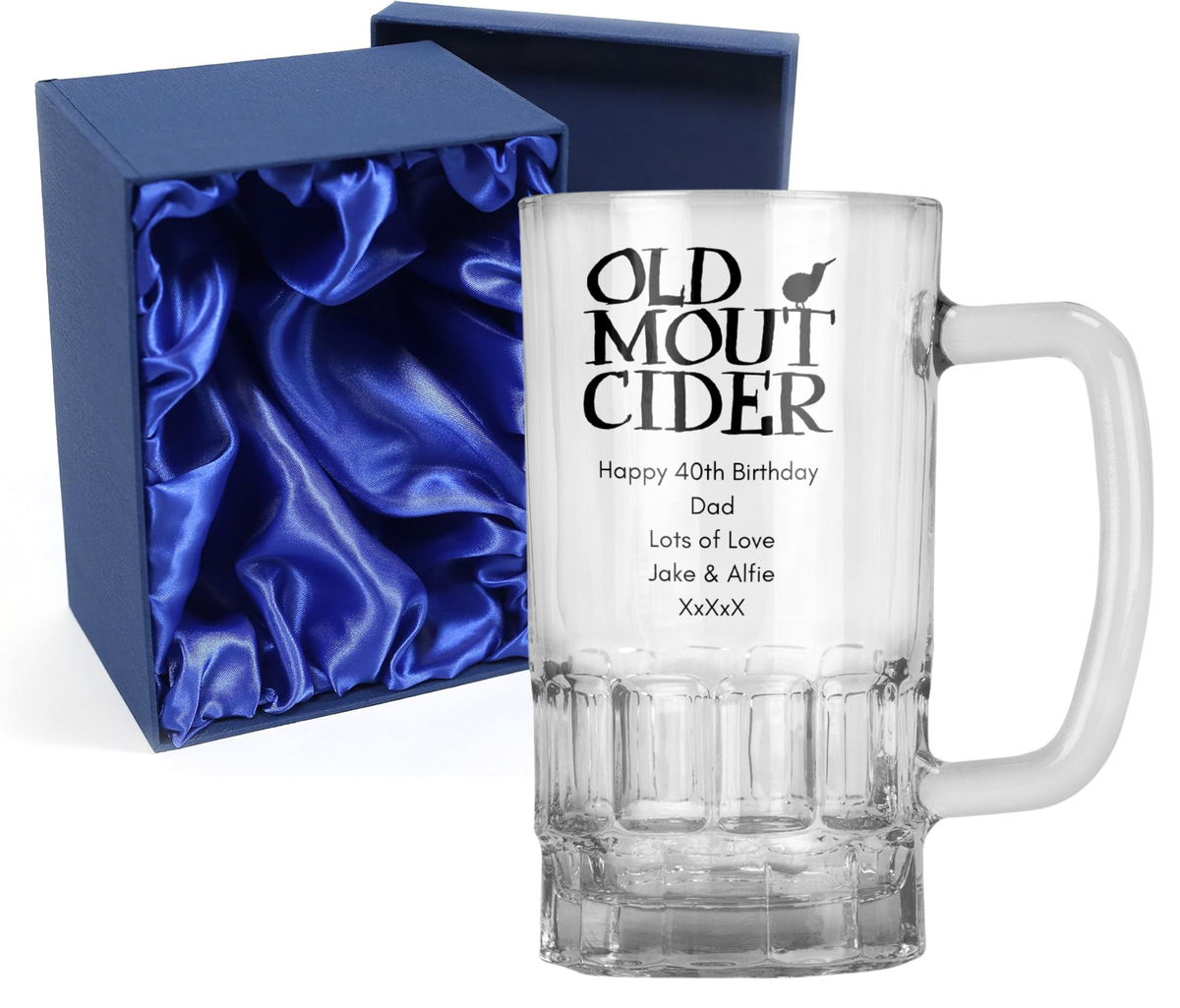 Personalised 20oz Pint Clear Glass Cider Tankard Mug - Old Mout Cider Design