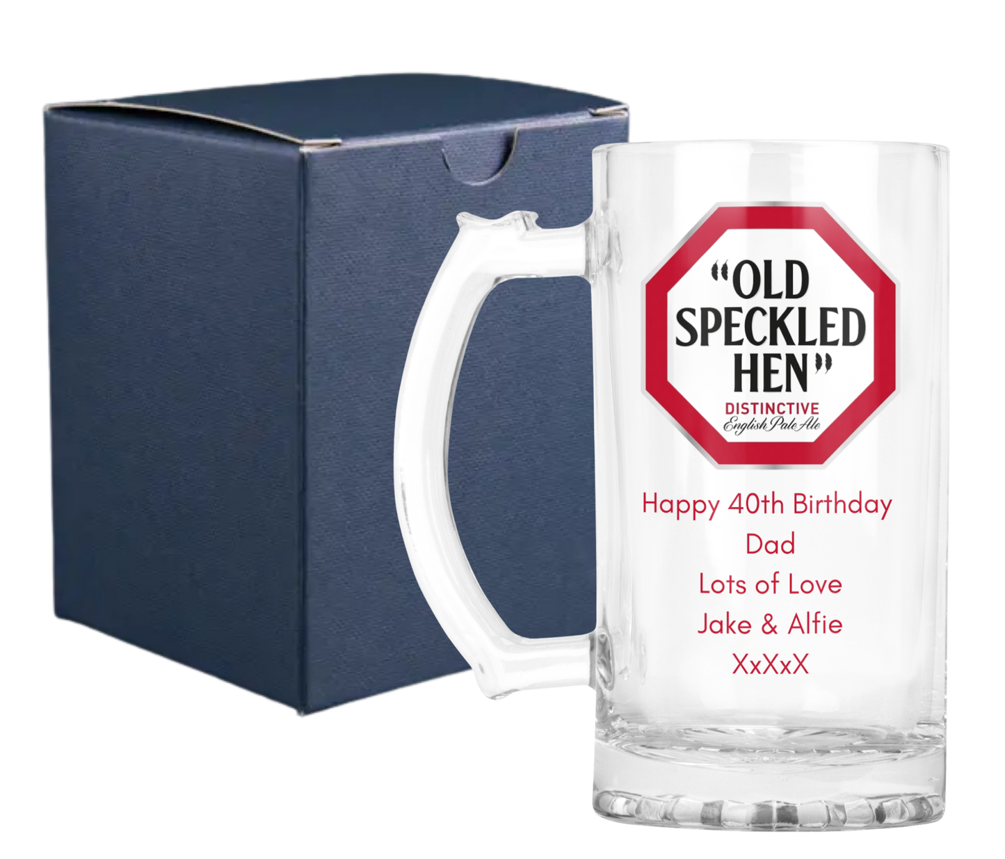 Personalised Glass Beer Tankard Mug - Old Speckled Hen Pale Ale Design