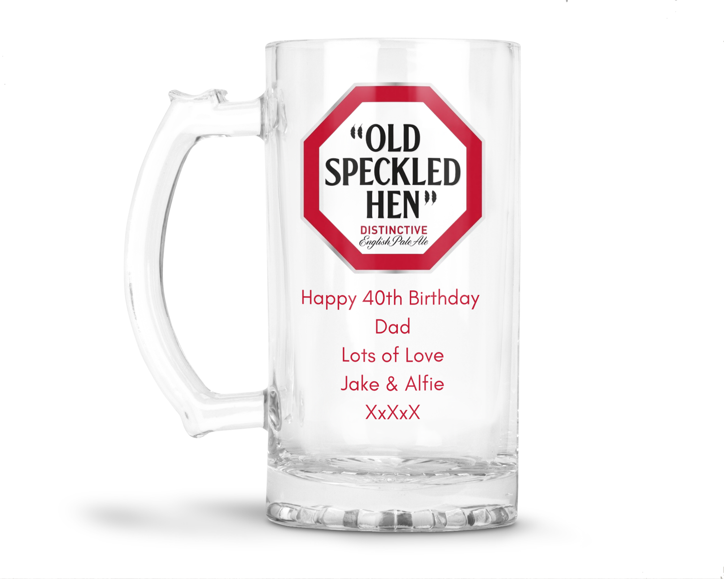 Personalised Glass Beer Tankard Mug - Old Speckled Hen Pale Ale Design