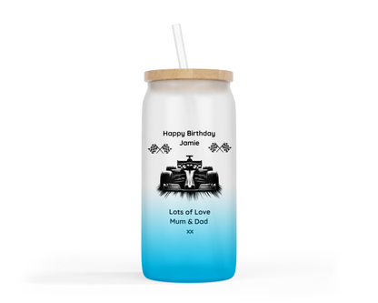 Personalised Ombre Coloured Glass Tumbler - Formula One Design