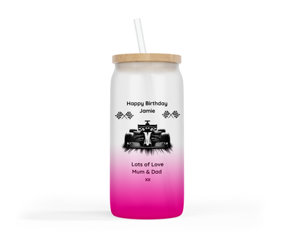 Personalised Ombre Coloured Glass Tumbler - Formula One Design