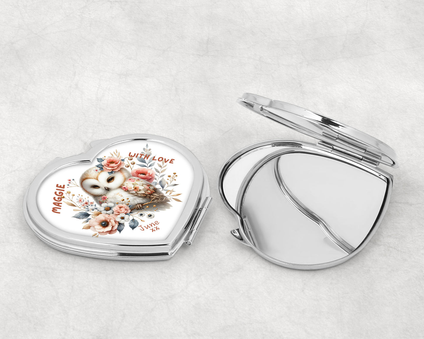 Personalised Heart Compact Mirror - Owl