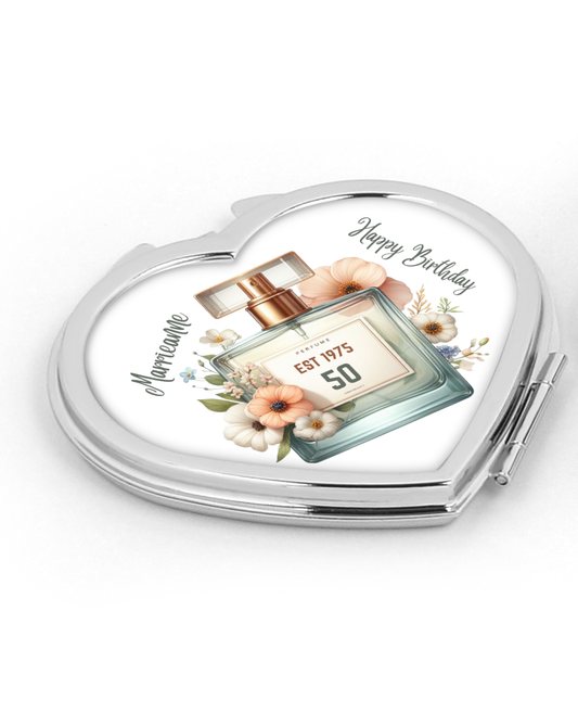 Personalised Heart Compact Mirror - Birthday Perfume