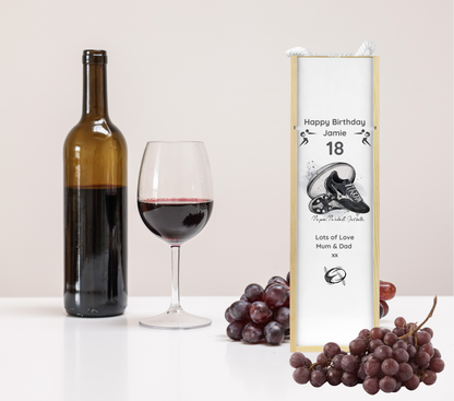 Personalised Wooden Wine Bottle Gift Box - Rugby Design