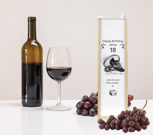 Personalised Wooden Wine Bottle Gift Box - Rugby Design