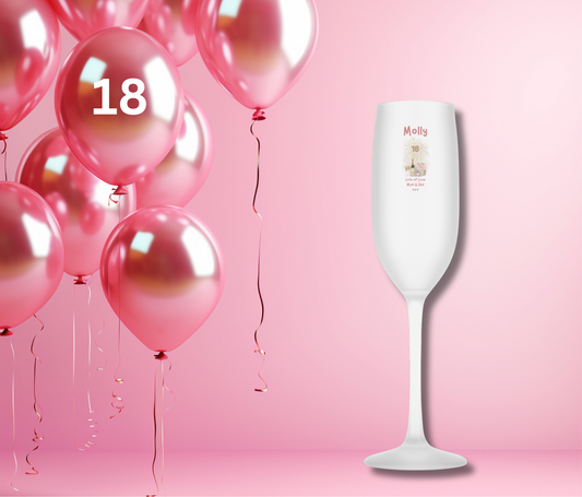 Personalised Flute Glass - 18th Birthday Champagne Design