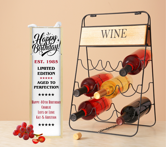 Personalised Wooden Wine Bottle Gift Box - Limited Edition Birthday
