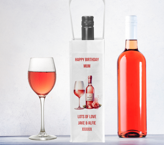 Personalised Bottle Gift Bag - Rose Wine Design