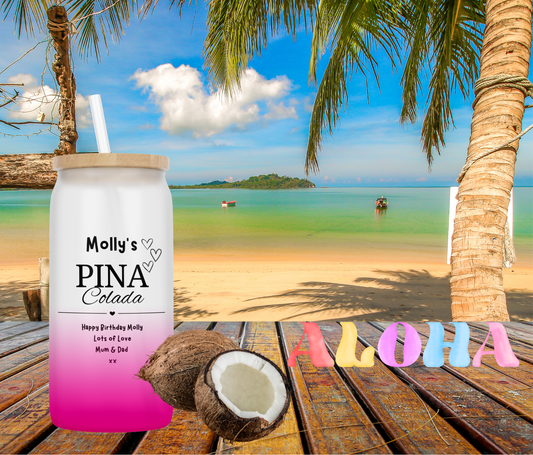 Personalised Ombre Coloured Glass Tumbler - Pina Colada Design
