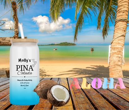 Personalised Ombre Coloured Glass Tumbler - Pina Colada Design