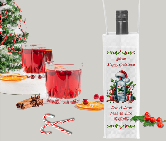 Personalised Bottle Gift Bag - Christmas Vodka Design