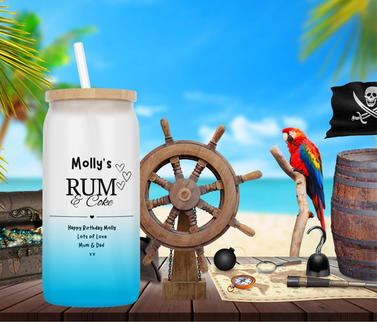 Personalised Ombre Coloured Glass Tumbler - Rum Design