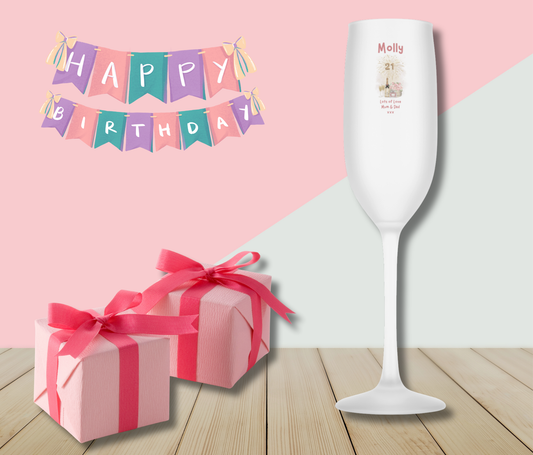Personalised Flute Glass - 21st Birthday Champagne Design